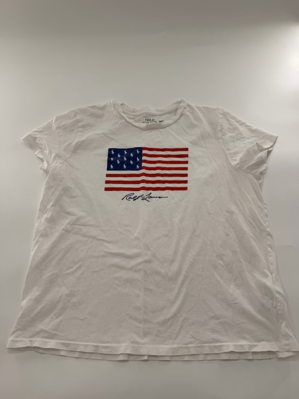 POLO Ralph Lauren American Flag T Shirt White Red Blue Short Sleeve Women’s